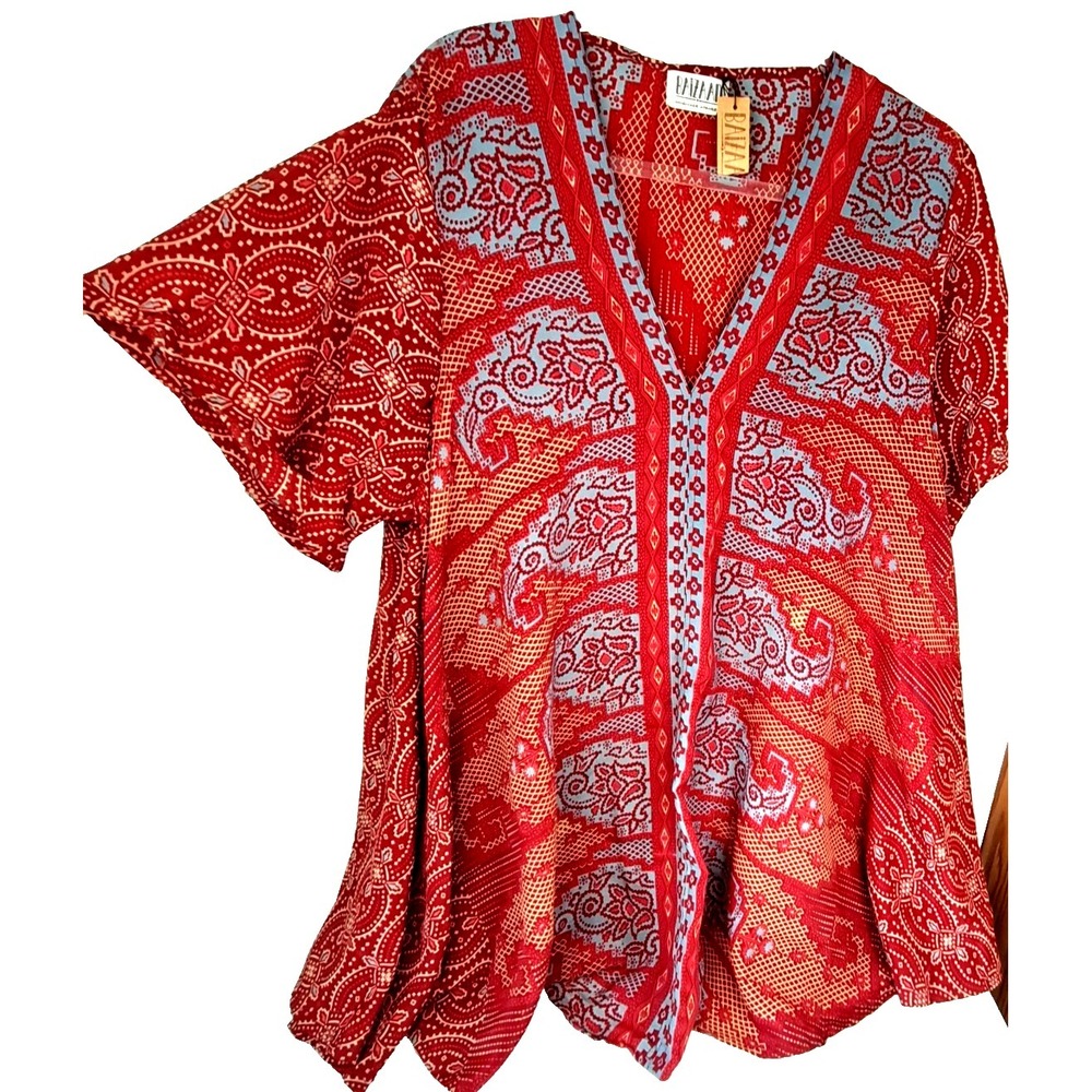 Baizaar Women's XL Tunic Kurta 100% Silk NWT Made from Recycled Sari Geometric